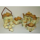 Selection of Keele Street pottery cottage ware including biscuit barrel, teapot, butter dish,