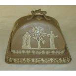 Dudson solid brown butter dish and cover with sprigged detail depicting classical figures and