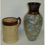 Doulton Lambeth Slaters Patent Silicon Ware vase with glazed flared rim and large stoneware quart