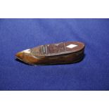 18th C carved treen shoe with inlaid bone and carved detail,