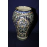 Iznik Indo Persian tin glazed vase with various panels of Islamic script and floral detail (44.