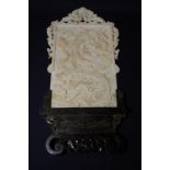 Chinese carved soap and hard stone table panel,