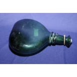 Early heavy green glass flask with trailing at the neck and large pontile (24cm high)
