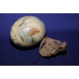 19th C hand painted ostrich egg with various hand - painted scenes depicting tall ships