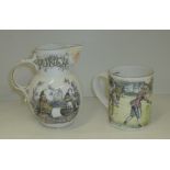 Coalport Punch Publications jug with various Punch scenes and matching tankard