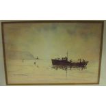 Gilt framed watercolour entitled 'Crabbing Off the East Coast' signed lower left by the artist by