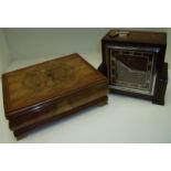 1930s Bentima oak cased mantel clock and mahogany bsewing box with lift out sectional tray