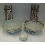Selection of Oriental ceramics including pair of Canton Famille Rose cylindrical vases,