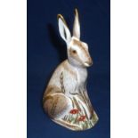 Royal Crown Derby paperweight 'Midsummer Hare' with gold stopper