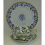 New Chelsea plate with blue and white transfer printed ivy leaf and gilt design and Royal Chelsea