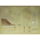 Gilt framed watercolour entitled 'The Paddlers South Bay Scarborough' signed by the artist Bill