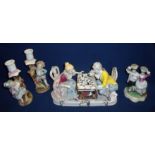 Selection of 19th/20th C porcelain figurines including a couple playing chess,