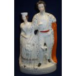 Large Staffordshire flat back figure group 'Queen & King Of Sardinia' (height 36cm)