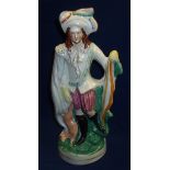 19th C Staffordshire flat back figurine of a hunter (height 39.