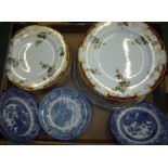 Selection of Stoke Anglo comprising ten dinner plates and eight tea plates with floral and gilt