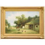 Property of a lady - Jan Mortel (late 20th century) - FIGURES AND ANIMALS BY A BARN - oil on canvas,