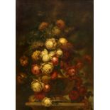 Property of a lady - A. Buccini (19th) - STILL LIFE OF FLOWERS IN A BOWL - oil on canvas, 32.5 by