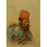 Property of a gentleman - attributed to Fausto Zonaro (1854-1929) - STUDY OF A TURKISH SOLDIER - oil