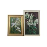 Property of a gentleman - late 20th century - LILLIES and IRISES - two oils on board, 30 by
