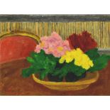 Property of a gentleman - Eardley Knollys (1902-1992) - 'PRIMULAS WITH RED CHAIR' - oil on canvas,