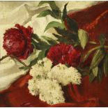 Property of a deceased estate - Hodgkin - STILL LIFE OF PEONIES - oil on panel, 14ins. (35.5cms.)