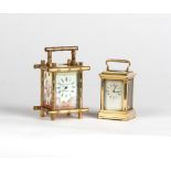 Property of a gentleman - a brass faux bamboo & porcelain cased miniature carriage clock