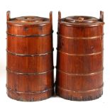 Property of a lady - a pair of Continental beechwood churns, probably early 20th century, each