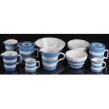 Property of a lady - a group of ten T.G. Green Cornish Kitchen Ware blue banded ceramic items