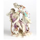 Property of a lady - a 19th century Berlin figural group of Luna & Endymion with cherub & dog, the