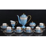 Property of a deceased estate - a Royal Worcester 'jewelled' pale blue ground coffee set, for six