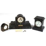 Property of a deceased estate - a 19th century French black marble & malachite cased mantel clock,