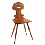 An unusual late 19th / early 20th century carved & marquetry inlaid back stool or hall chair,