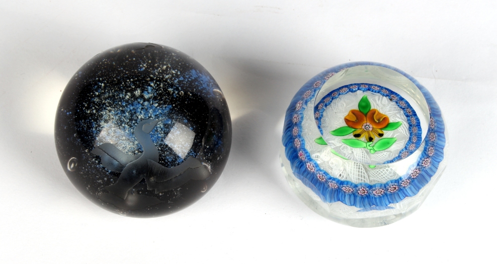 Property of a lady - a Perthshire latticino & millefiori glass paperweight, with central flower,