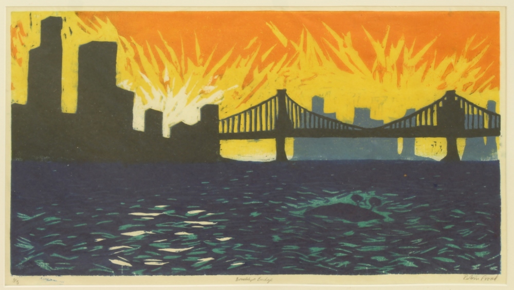 Property of a deceased estate - Robin Frood (modern) - 'BROOKLYN BRIDGE' - woodcut or woodblock