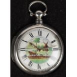 Property of a gentleman - a mid 19th century silver pair cased pocket watch with painted dial