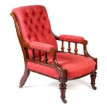 Property of a lady - a good quality Victorian mahogany & red floral upholstered armchair, with