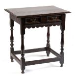 Property of a lady - a small oak side table, with moulded frieze drawer & slender turned supports,
