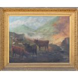 Property of a lady - Agnes M. Drinkwater (exh.1898) - HIGHLAND CATTLE AND SHEEP IN SCOTTISH MOUNTAIN