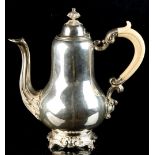 Property of a lady - a mid 19th century French 950 grade silver coffee pot, with ivory handle,