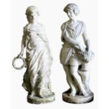 Property of a lady - a large pair of weathered reconstituted marble garden figures of a classical