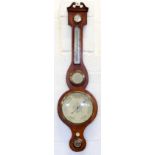 Property of a deceased estate - a 19th century oak cased banjo barometer & thermometer, with swan-