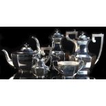 Property of a lady - a mid 20th century silver five piece tea & coffee set, of elongated octagonal