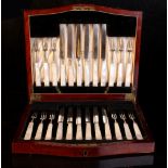 Property of a deceased estate - a mahogany cased set of twelve each silver dessert knives & forks