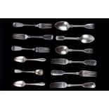 Property of a deceased estate - a small quantity of silver flatware, Georgian & later, mostly fiddle