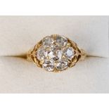 A late 19th century yellow gold old European cut diamond cluster ring, size N, approximately 6.0