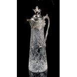 Property of a lady - a silver plated & cut glass claret jug, the hinged top with rampant lion &