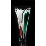 Property of a gentleman - a Swedish Flygsfors Coquille red & green cased glass vase, etched marks,
