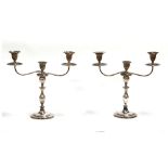 Property of a deceased estate - a pair of 19th century Old Sheffield Plate three-light candelabra,