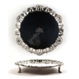 Property of a deceased estate - a George II silver salver or waiter, with hoof feet& engraved flames