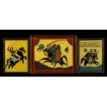 Property of a gentleman - three Middle Eastern reverse paintings on glass, the largest 8.25 by 10.